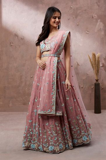 Pink Color Georgette Fabric Sequins Work Wedding Function Designer Lehenga Choli