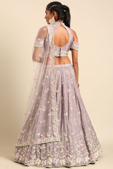 Lavender Color Sangeet Wear Designer Sequins Work Georgette Fabric Lehenga Choli