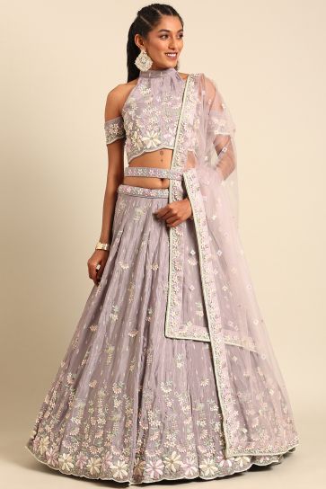 Lavender Color Sangeet Wear Designer Sequins Work Georgette Fabric Lehenga Choli