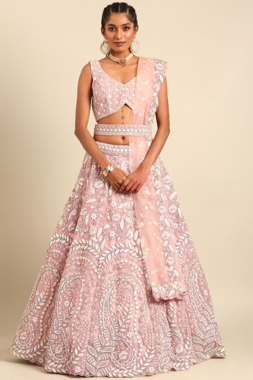 Pink Net Sangeet Wear Sequins Work Chaniya Choli