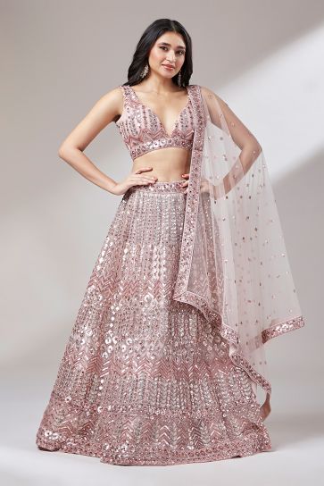 Sequins Work Pink Color Net Reception Wear Lehenga Choli