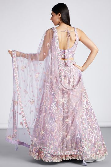 Excellent Purple Color Net Fabric Sequins Embroidery Lehenga Choli