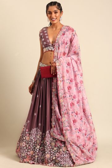 Georgette Pink Sangeet Wear 3 Piece Sequins Work Lehenga With Enigmatic Blouse