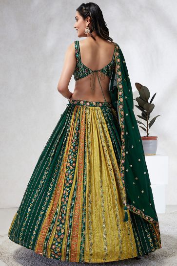 Green Designer Sequins Work Lehenga Choli In Chiffon Silk Fabric