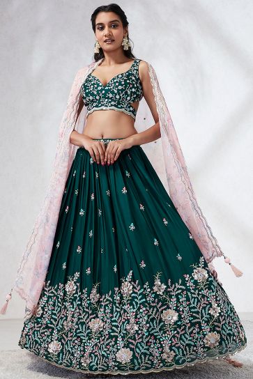 Occasion Wear Green Sequins Work Lehenga In Georgette Fabric With Designer Blouse