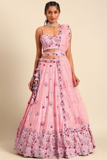 Occasion Wear Lehenga Choli In Pink Georgette Fabric With Sequins Work