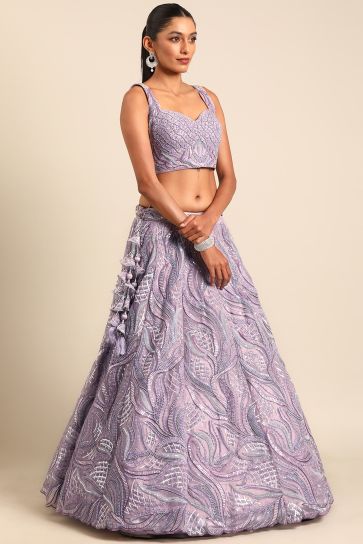 Lavender Net Fabric Occasion Wear Lehenga Choli With Sequins Work
