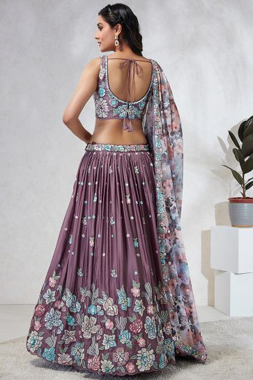 Georgette Fabric Lavender Occasion Wear Lehenga Choli With Sequins Work