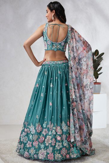 Teal Sequins Work Designs Wedding Wear Lehenga And Enigmatic Blouse
