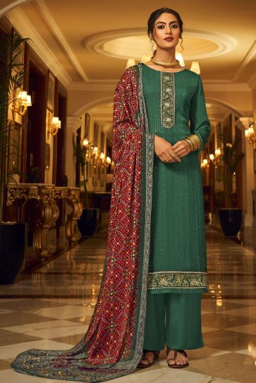Vintage Green Color Chinon Fabric Function Wear Salwar Suit