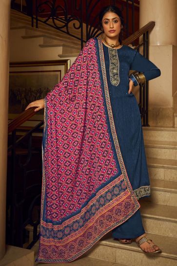 Function Wear Blue Color Chinon Fabric Tempting Salwar Suit