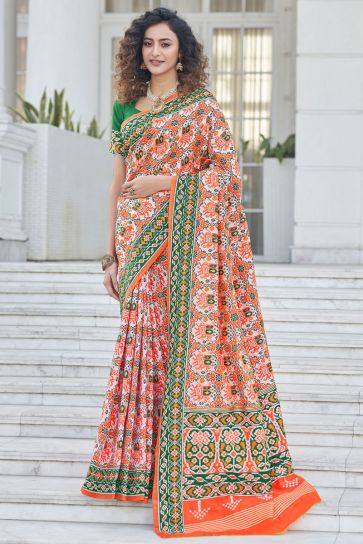 Beauteous Festive Look Orange Color Saree In Patola Silk Fabric