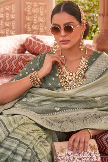Blazing Khaki Color Kachhi Silk Saree With Weaving Work