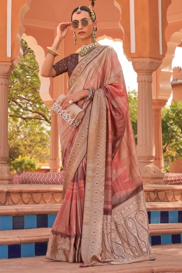 Splendid Kachhi Silk Saree With Weaving Work