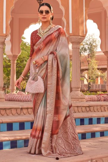 Multi Color Bright Kachhi Silk Saree With Weaving Work