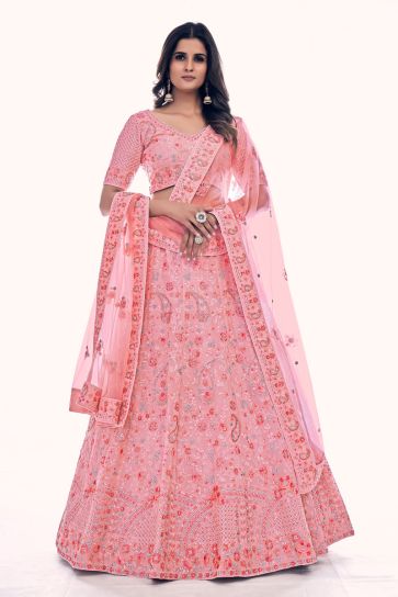 Creative Sequins Work Lehenga Choli In Pink Color Net Fabric