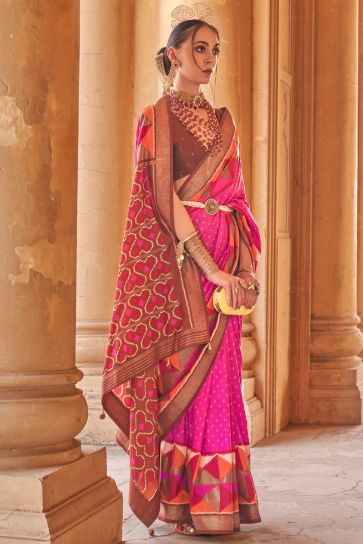 Casual Wear Art Silk Fabric Pink Color Mesmeric Saree