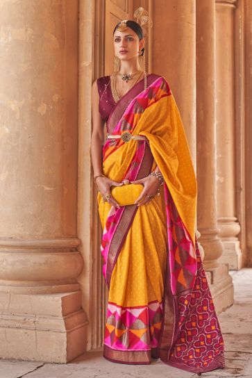 Casual Wear Art Silk Fabric Yellow Color Majestic Saree