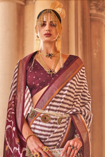 Art Silk Fabric Brown Color Casual Wear Stylish Saree