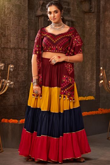 Navratri Special Embroidered Multi Color Fancy Chaniya Choli In Viscose Rayon Fabric