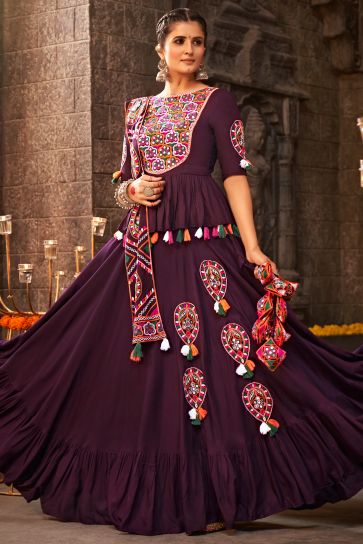Navratri Special Viscose Rayon Fabric Excellent Purple Color Lehenga Choli