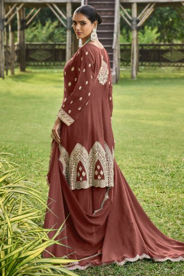 Chinon Fabric Brown Color Beatific Readymade Palazzo Suit
