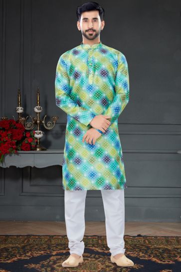 Multi Color Jacquard Work Mens Kurta Pyjama In Silk Fabric