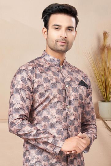 Printed Multi Color Pretty Readymade Indo Western For Men In Cotton Fabric