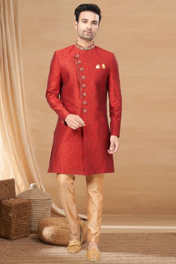 Stunning Jacquard Fabric Readymade Indo Western For Men