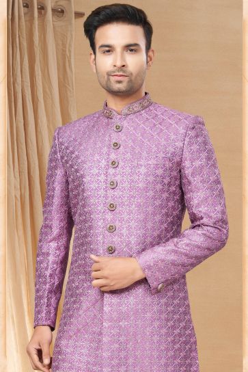 Attractive Readymade Indo Western For Men In Purple Color Fancy Fabric