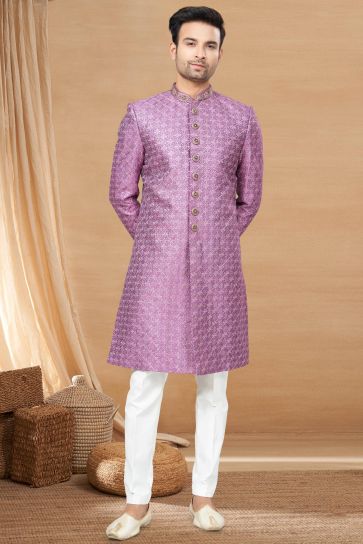 Attractive Readymade Indo Western For Men In Purple Color Fancy Fabric
