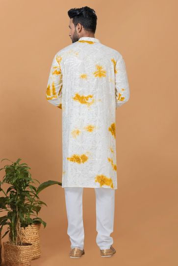 Lovely White Color Readymade Kurta Pyjama For Men