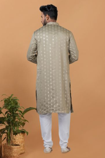 Function Wear Readymade Glamorous Sequins Embroidery Kurta Pyjama For Men In Gajji Silk Fabric