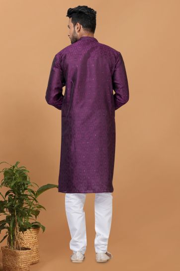 Purple Color Readymade Lovely Kurta Pyjama For Men