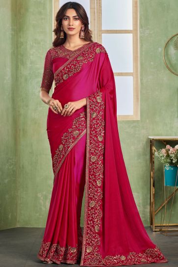 Mesmeric Red Color Border Work On Saree In Silk Fabric