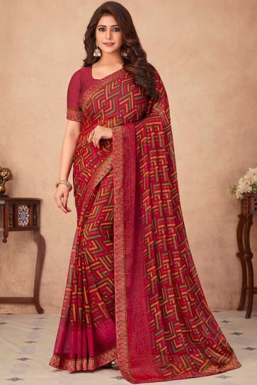 Chiffon Fabric Multi Color Sensational Printed Saree