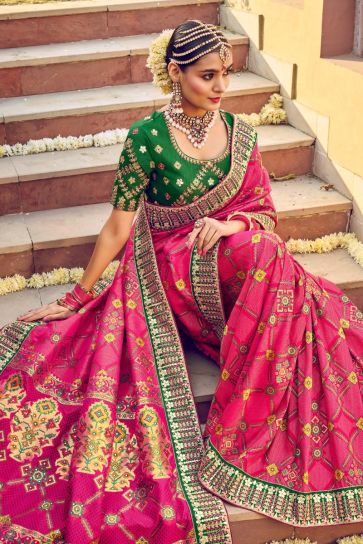 Pink Color Patola Silk Fabric Wedding Wear Imposing Saree