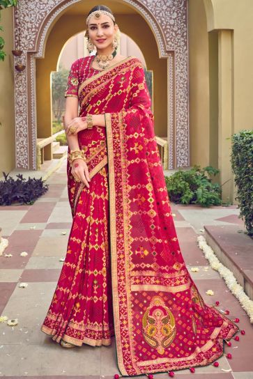 Rani Color Georgette Fabric Wedding Wear Contemporary Saree