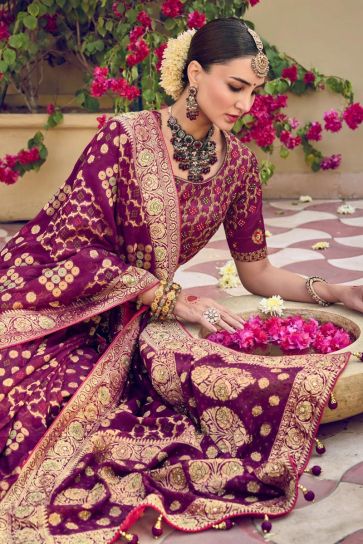 Maroon Color Georgette Fabric Wedding Wear Enticing Saree