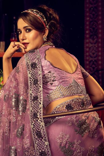 Lycra Fabric Party Style Wondrous Saree In Pink Color