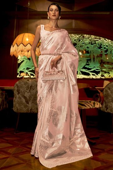 Soothing Art Silk Fabric Party Look Saree In Peach Color