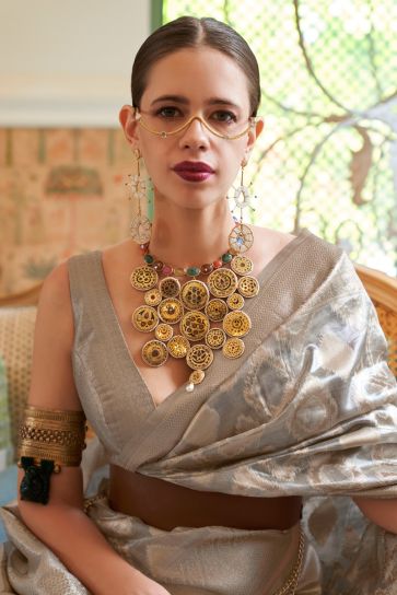 Kalki Koechlin Ravishing Handloom Weaving Multi Color Tissue Fabric Saree
