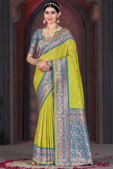 Green Color Weaving Work Pleasant Function Wear Silk Saree