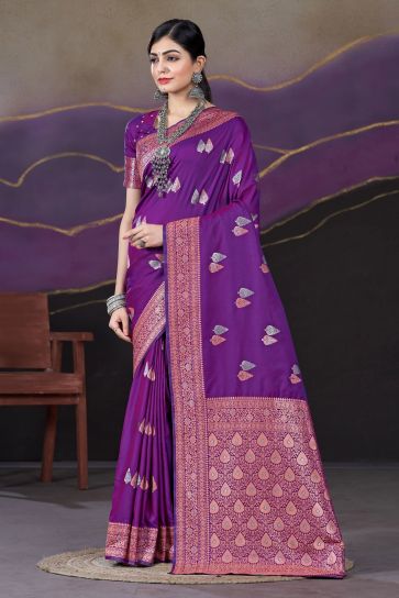 Imperial Purple Color Silk Fabric Saree With Weaving Work