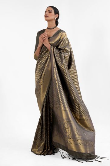 Hampton Black Color Handloom Weaving Silk Saree