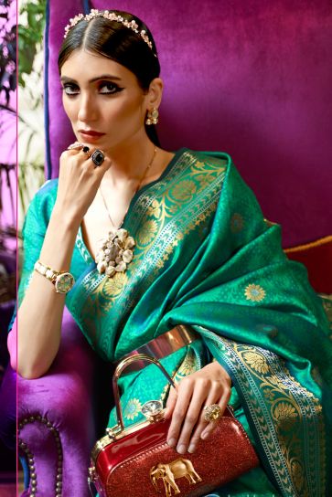 Classic Green Color Weaving Work Saree In Art Silk Fabric
