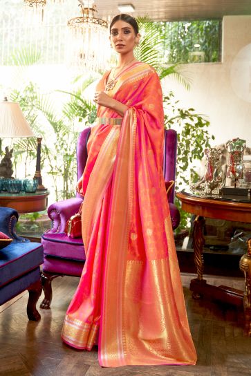 Orange pink combination saree designs - YouTube