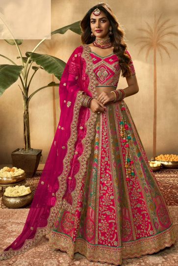 Multi Color Silk Fabric Heavy Embroidered Designer Bridal Lehenga Choli