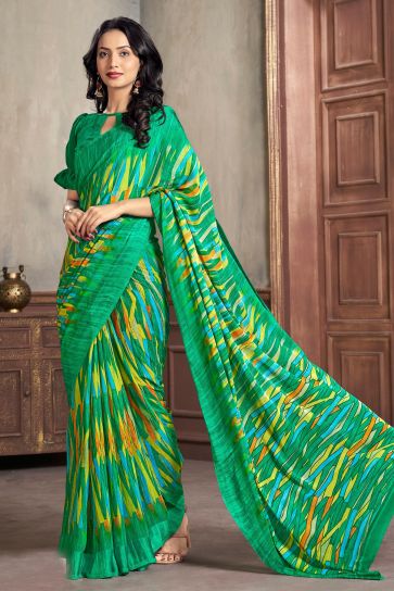 Multi Color Chiffon Fabric Daily Wear Abstract Print Casual Saree