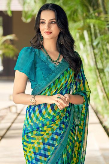 Casual Wear Multi Color Classic Chiffon Fabric Printed Saree